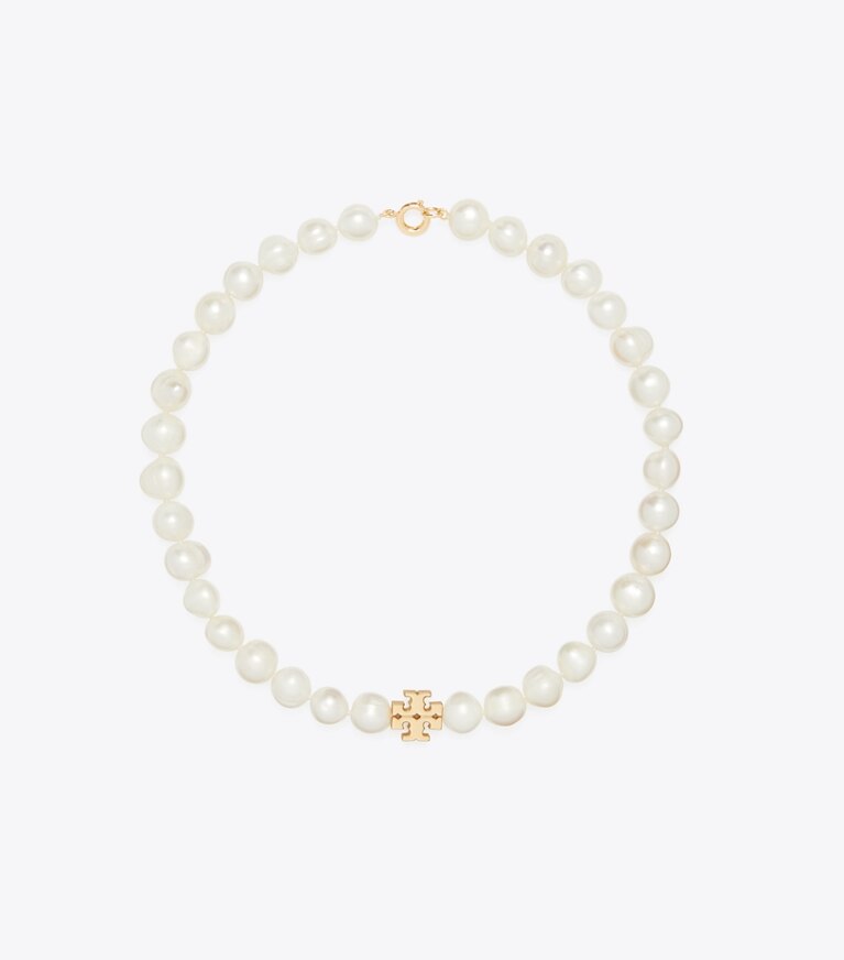 Tory Burch designer halsketten Kira Perlenkette in Tory Gold / Cream front