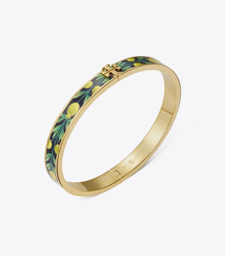 Tory Burch designer bracelets Kira Printed Enameled Bracelet in Tory Gold / Pomegranate Tree Ribbon detail