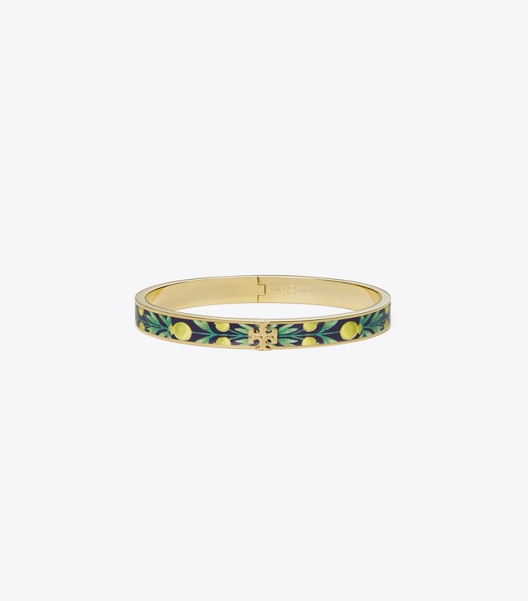 Tory Burch designer bracelets Kira Printed Enameled Bracelet in Tory Gold / Pomegranate Tree Ribbon front