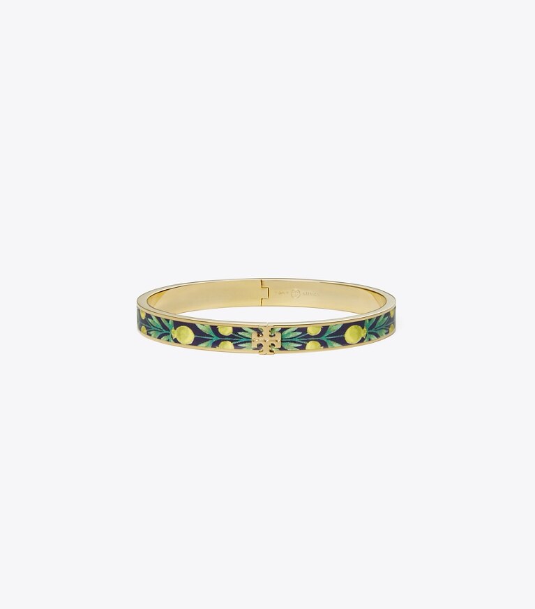 Tory Burch designer bracelets Kira Printed Enameled Bracelet in Tory Gold / Pomegranate Tree Ribbon front