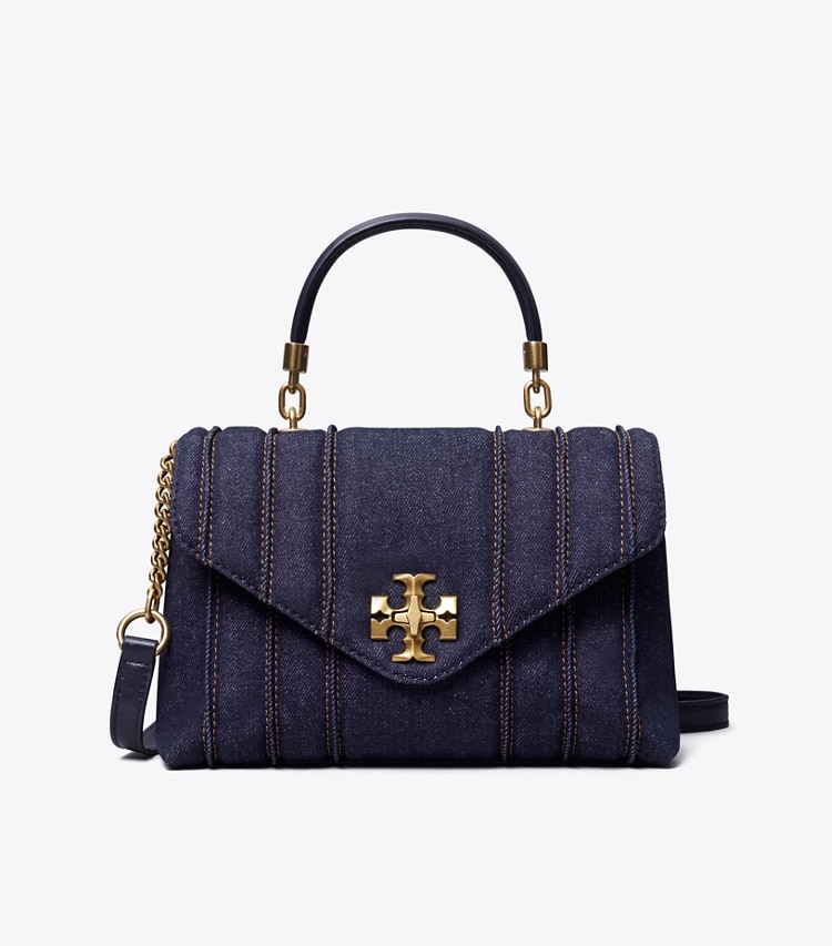 Tory Burch designer satchels Kira Quilted Denim Small Satchel  in Tory Navy front