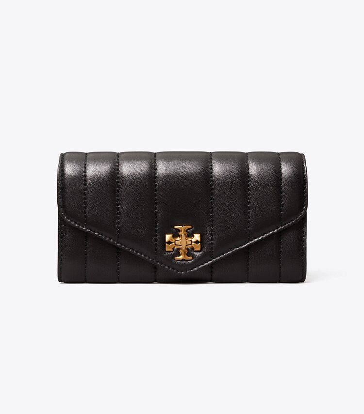 Tory Burch designer wallets Kira Quilted Envelope Wallet in Black / Rolled Gold front