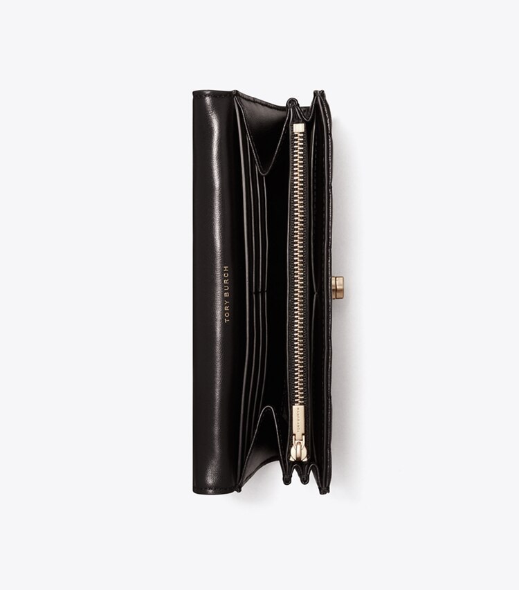 Tory Burch designer wallets Kira Quilted Envelope Wallet in Black / Rolled Gold overhead