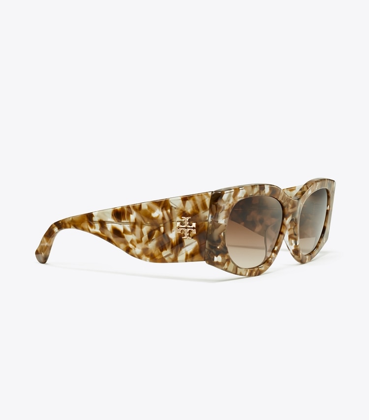 Tory Burch designer occhiali da vista & da sole Kira Rectangle Sunglasses in CLEAR BROWN TORT/BROWN GRADIENT dettaglio