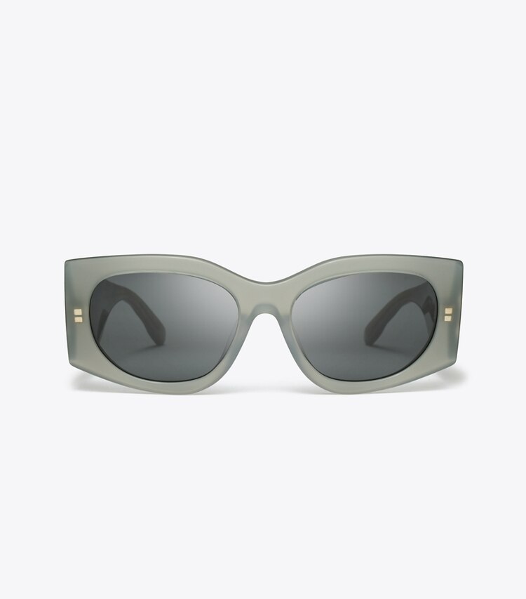 Tory Burch designer sonnenbrillen & brillen Kira Rectangle Sunglasses in MILKY GREY GREEN/DARK GREY front