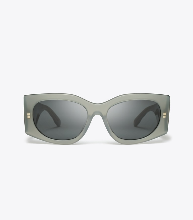 Tory Burch designer sonnenbrillen & brillen Kira Rectangle Sunglasses in MILKY GREY GREEN/DARK GREY front