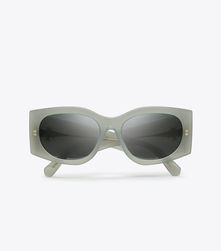 Tory Burch designer sonnenbrillen & brillen Kira Rectangle Sunglasses in MILKY GREY GREEN/DARK GREY von oben