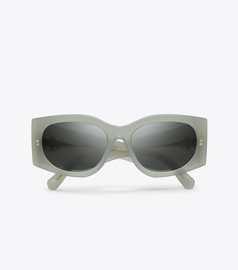 Tory Burch designer sonnenbrillen & brillen Kira Rectangle Sunglasses in MILKY GREY GREEN/DARK GREY front