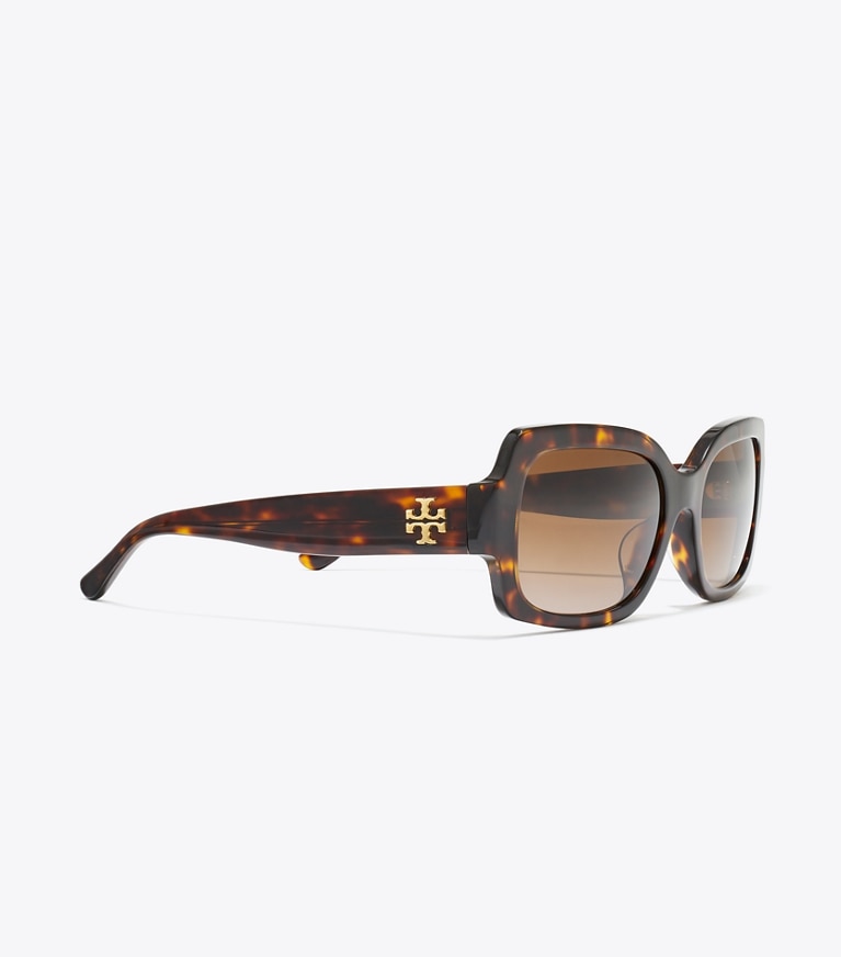 Tory Burch designer sunglasses & eyewear Kira Rectangular Sunglasses in Tortoise front