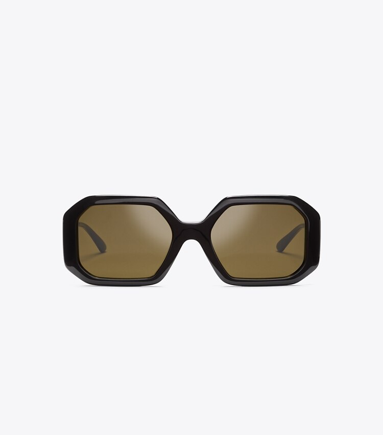 Tory Burch designer sunglasses & eyewear Kira Rectangular Sunglasses in BLACK/BLACK front