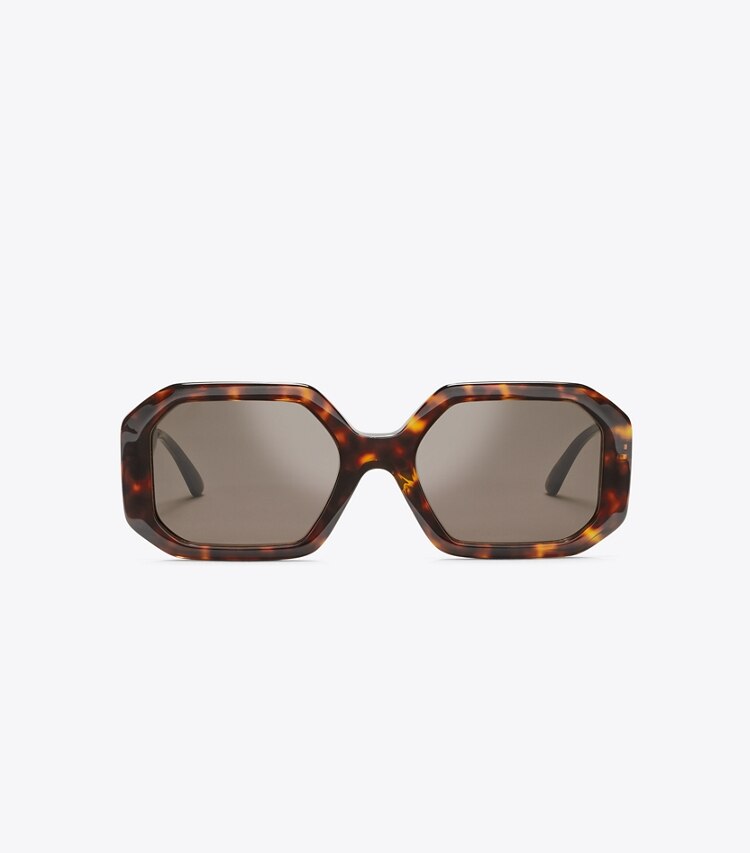 Tory Burch designer sunglasses & eyewear Kira Rectangular Sunglasses in Tortoise front