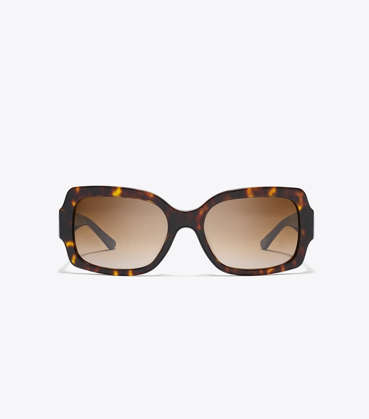 Tory Burch designer sunglasses & eyewear Kira Rectangular Sunglasses in Tortoise front