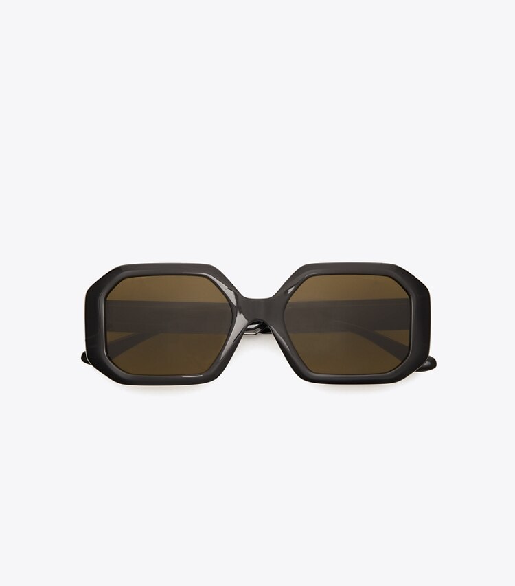 Tory Burch designer sunglasses & eyewear Kira Rectangular Sunglasses in BLACK/BLACK overhead