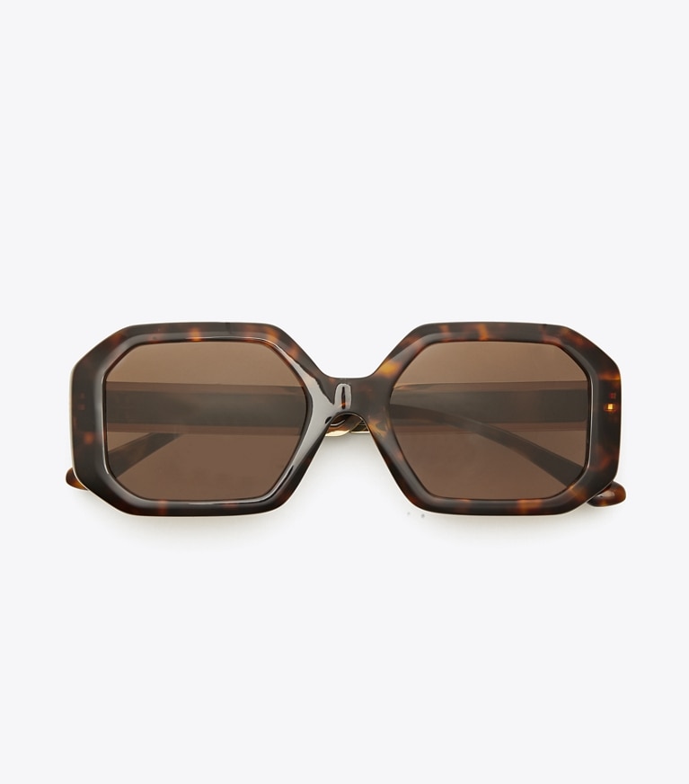 Tory Burch designer sunglasses & eyewear Kira Rectangular Sunglasses in Tortoise front