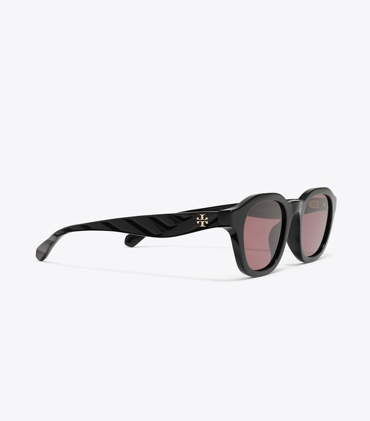 Tory Burch designer sunglasses & eyewear Kira Round Sunglasses in BLACK/DARK VIOLET POLAR detail