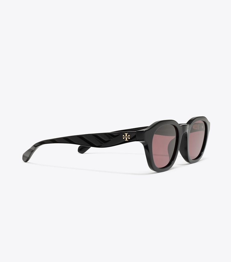 Tory Burch designer sunglasses & eyewear Kira Round Sunglasses in BLACK/DARK VIOLET POLAR detail