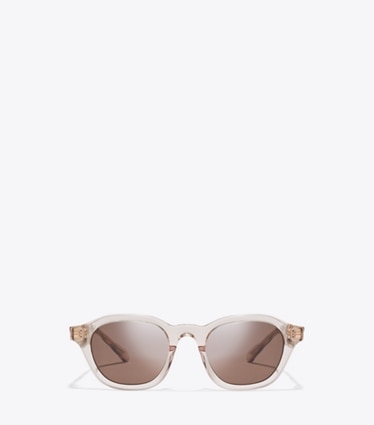 Tory Burch designer sunglasses & eyewear Kira Round Sunglasses in TRANSPARENT BEIGE/BROWN front
