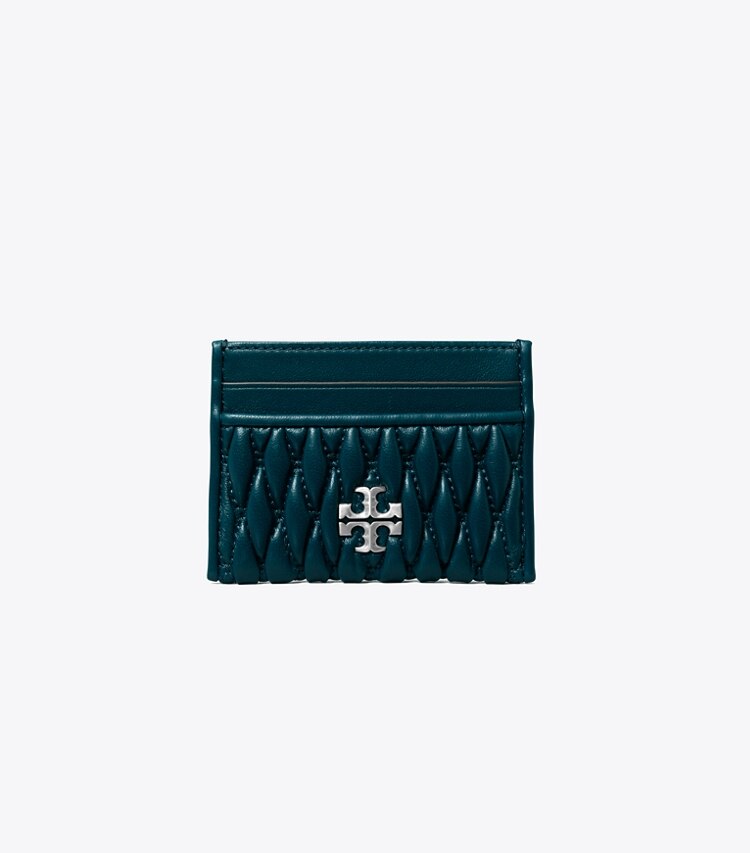 Tory Burch designer card cases Kira Ruched Card Case in Teal Night front