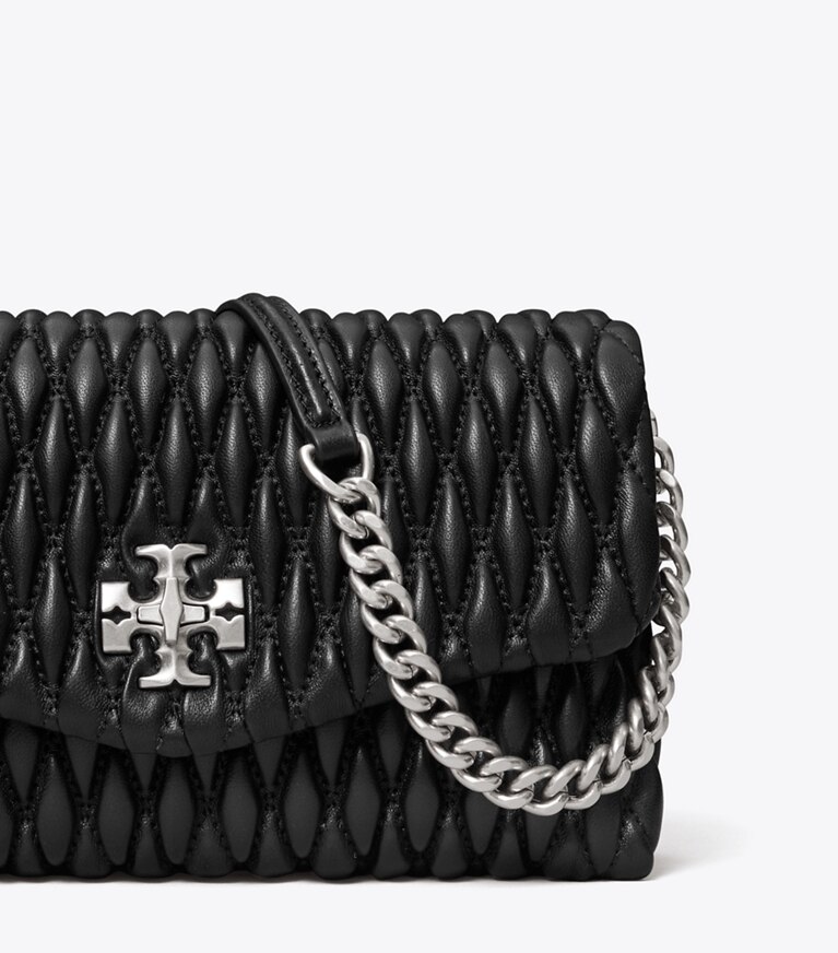 Tory Burch designer mini bags Kira Ruched Chain Wallet in Black angle