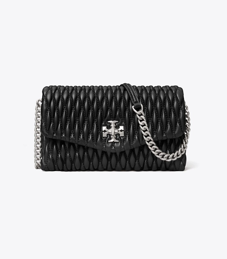 Tory Burch designer mini bags Kira Ruched Chain Wallet in Black front
