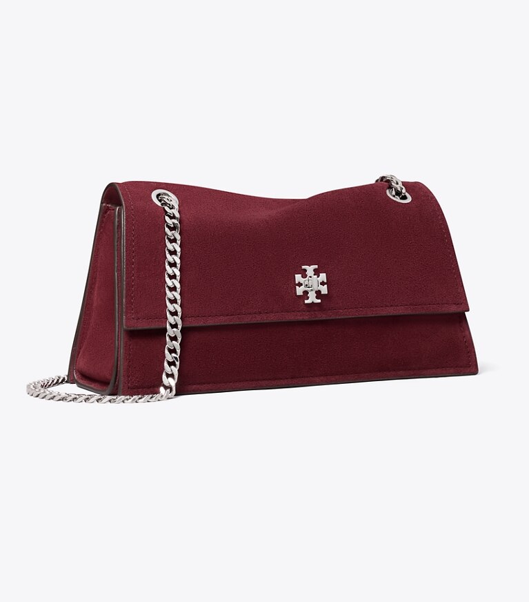 Tory Burch designer schultertaschen Kira Schultertasche aus Wildleder mit Drehverschluss in Merlot angle