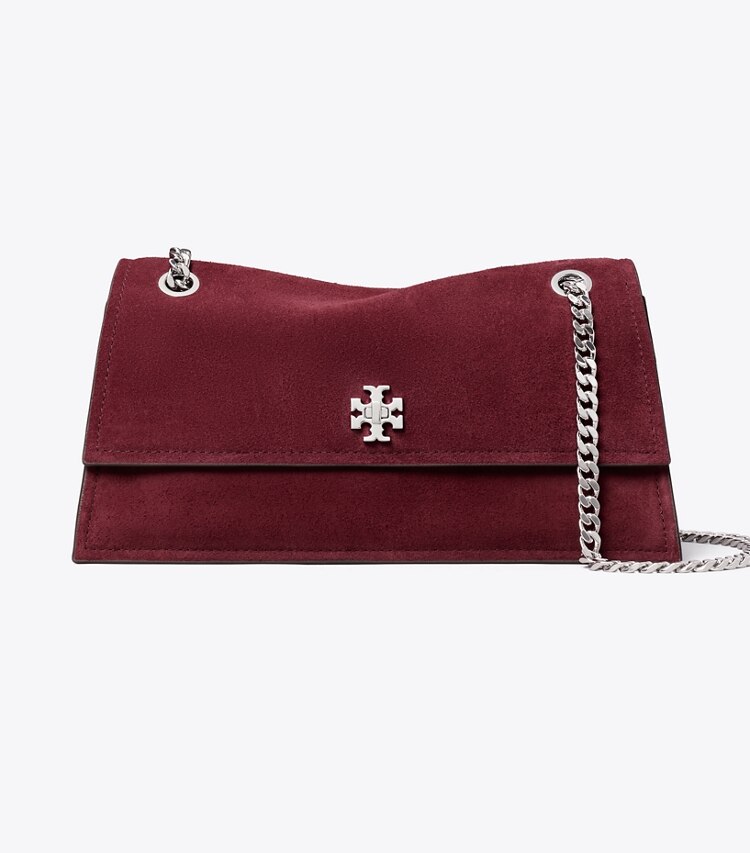 Tory Burch designer schultertaschen Kira Schultertasche aus Wildleder mit Drehverschluss in Merlot front
