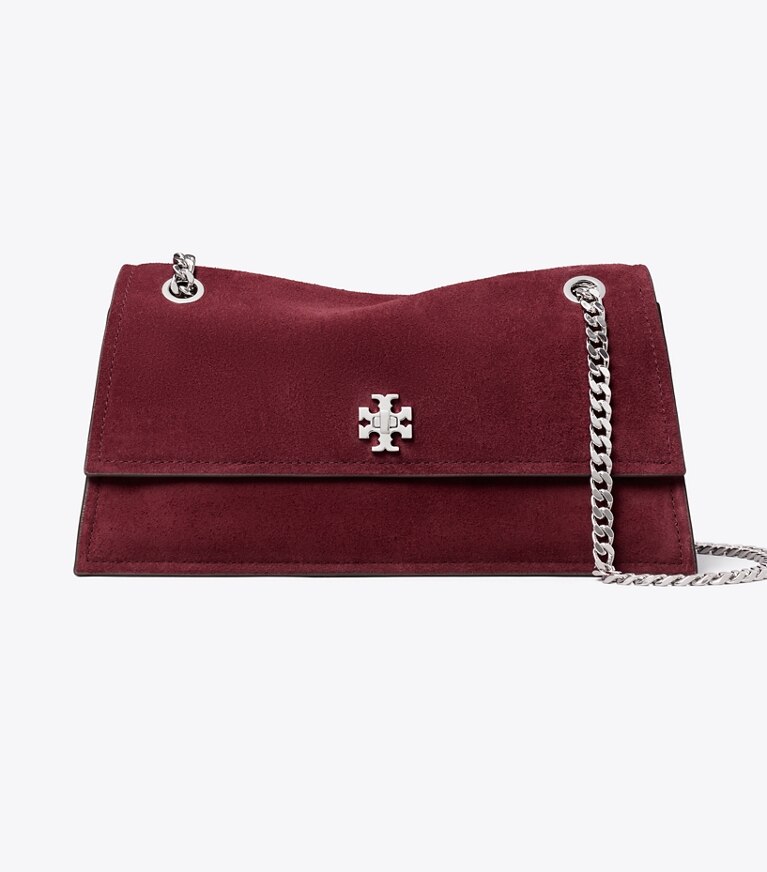 Tory Burch designer schultertaschen Kira Schultertasche aus Wildleder mit Drehverschluss in Merlot front