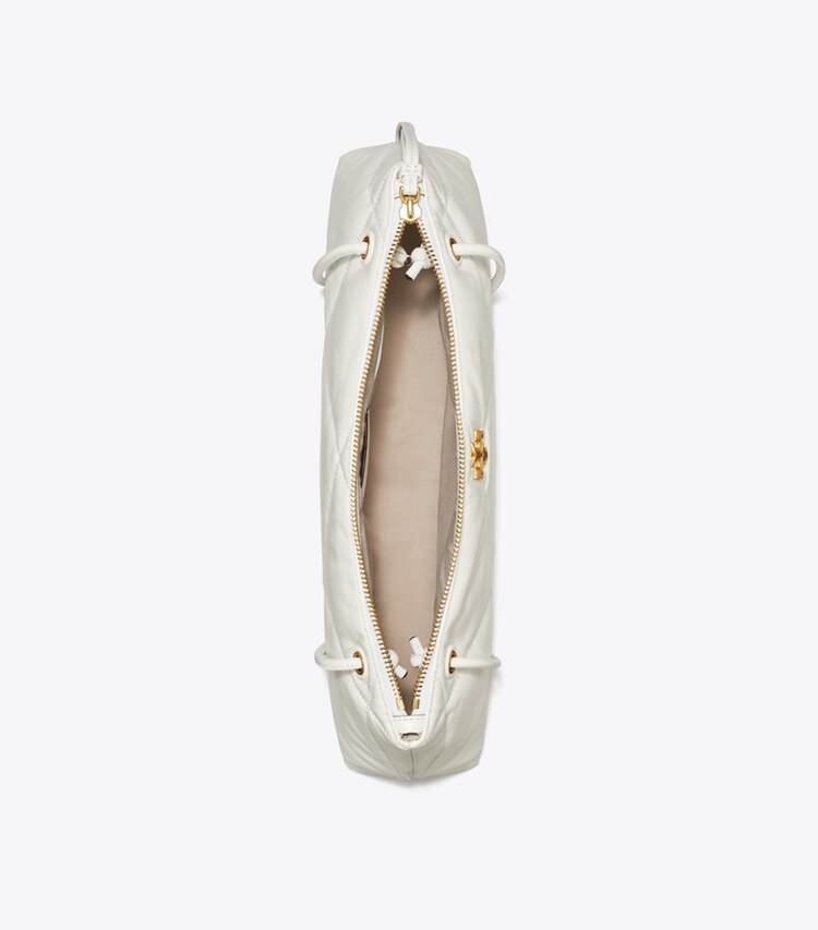 Tory Burch designer schultertaschen Kira Schultertasche im Querformat mit Rautensteppung in Blanc von oben