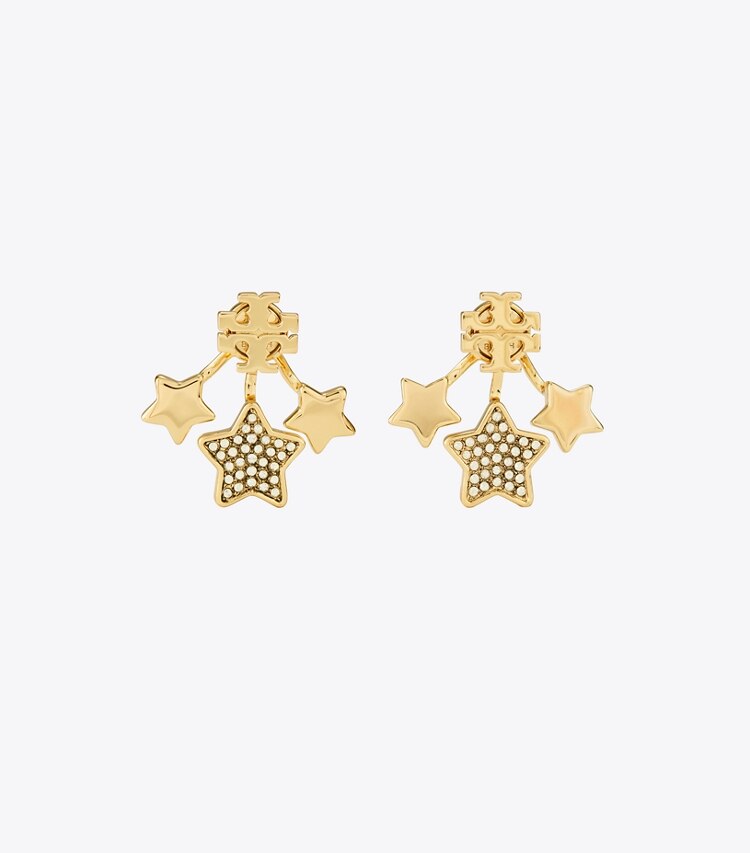 Tory Burch designer earrings Kira Shooting Star Earring in Tory Gold / Crystal front