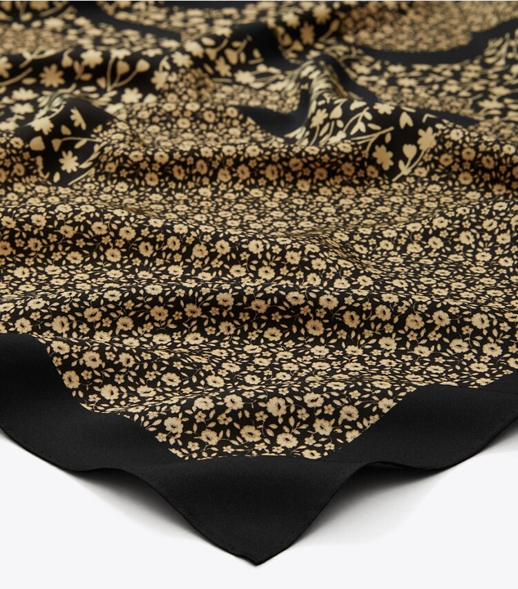 Tory Burch designer scarves Kira Silk Square Scarf in BLACK detail