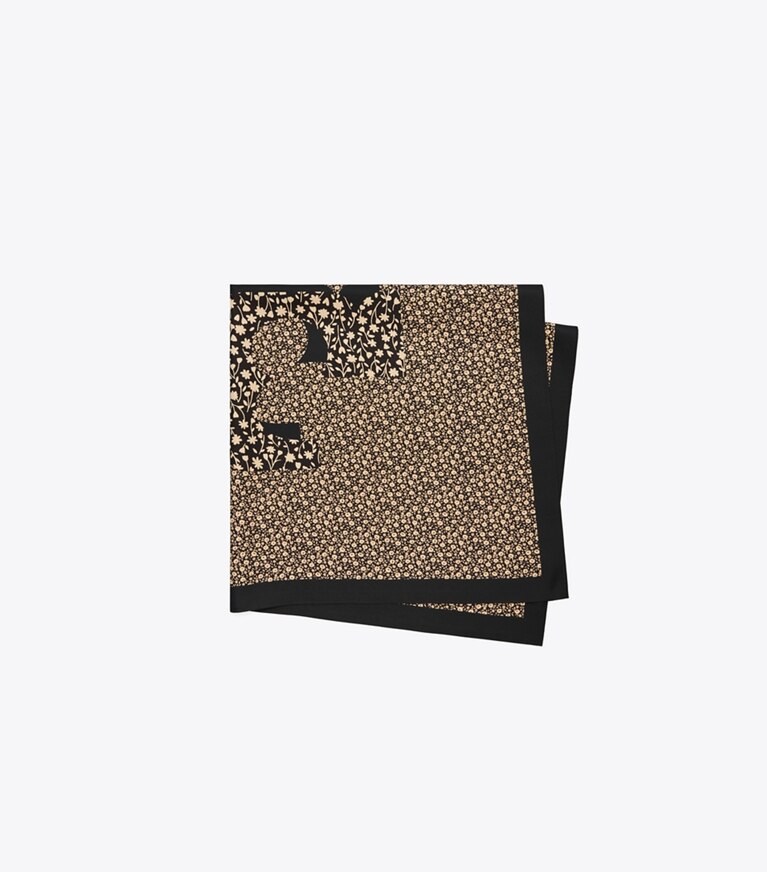 Tory Burch designer scarves Kira Silk Square Scarf in BLACK overhead