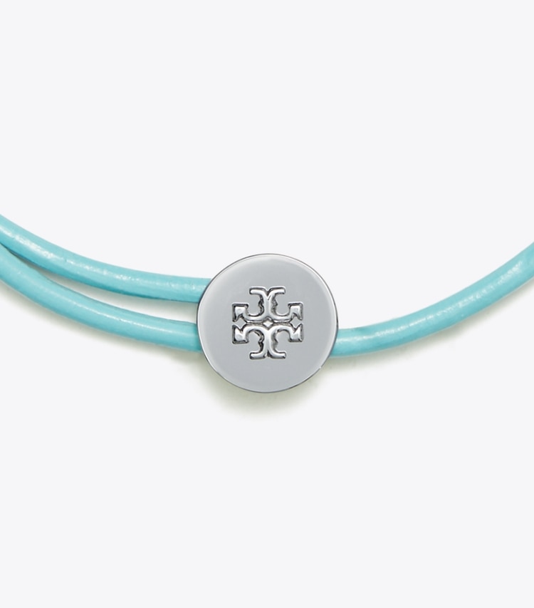 Tory Burch designer armbänder Kira Slider Bracelet in Tory Silver / Light Blue detail