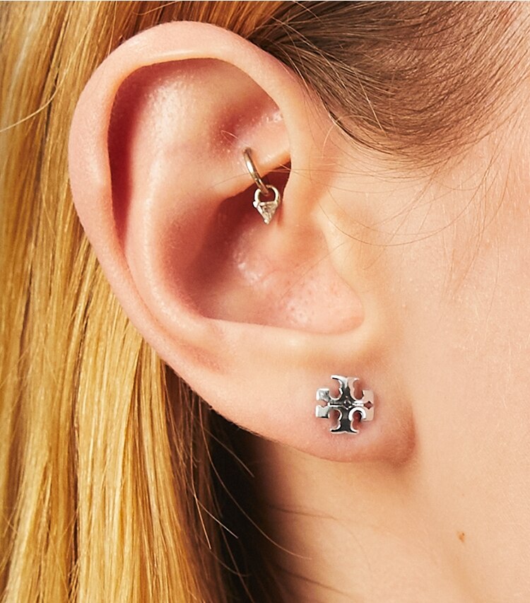 Tory Burch designer earrings Kira Small Stud Earring in Rose Gold accessory on model