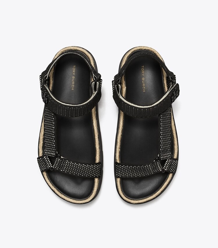 Tory Burch designer sandals Kira Sport Hiking Rope Sandal in PERFECT BLACK / NEW IVORY / PERFECT BLACK overhead