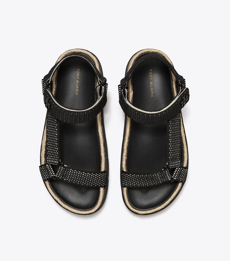 Tory Burch designer sandals Kira Sport Hiking Rope Sandal in PERFECT BLACK / NEW IVORY / PERFECT BLACK angle