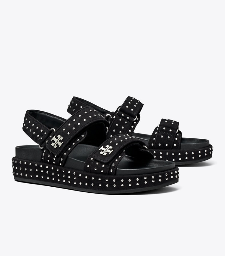 Tory Burch designer sandals Kira Sport Sandal in PERFECT BLACK / SILVER angle