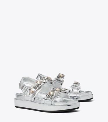 Tory Burch designer sandalen Kira Sport Sandal in ARGENTO angle