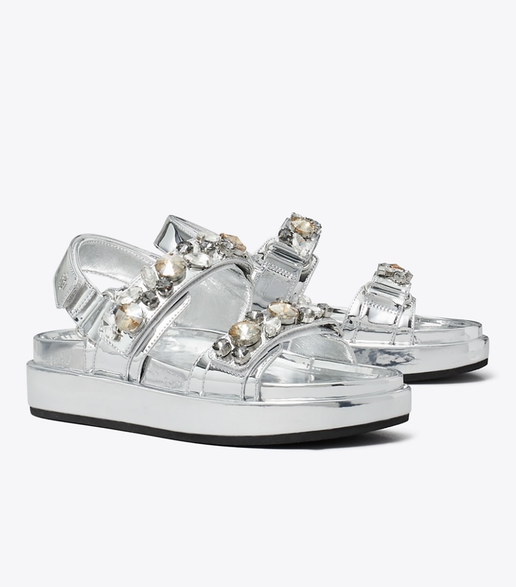 Tory Burch designer sandals Kira Sport Sandal in ARGENTO angle