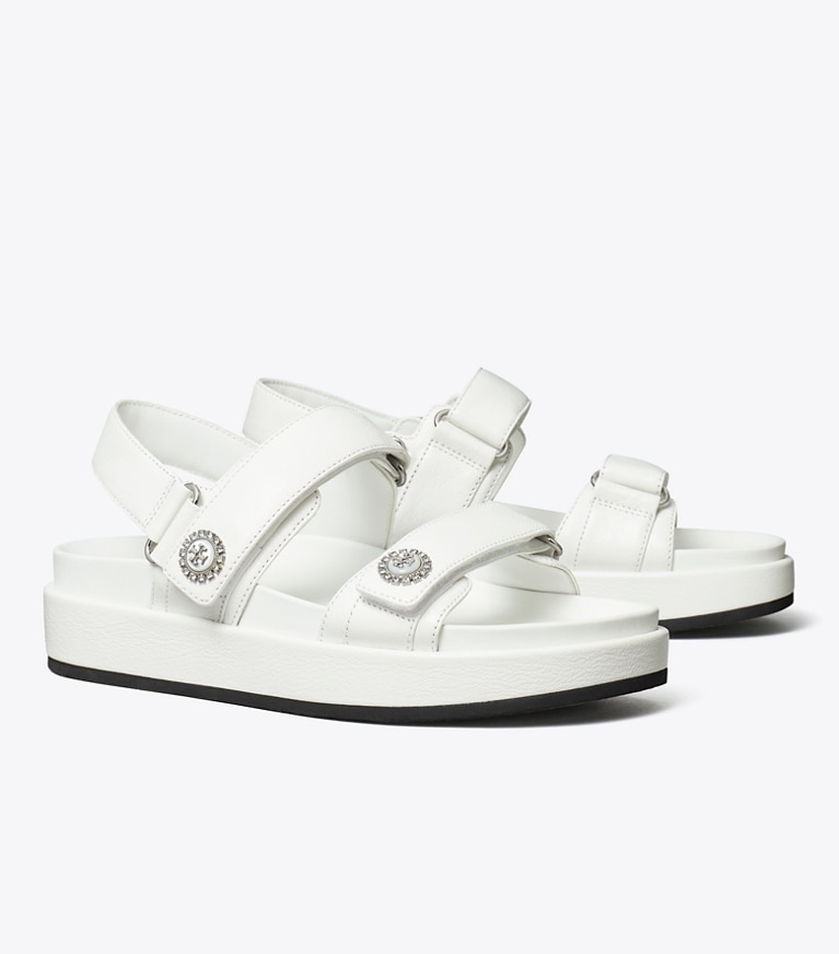 Tory Burch designer sandals Kira Sport Sandal in CLOUD / SILVER angle