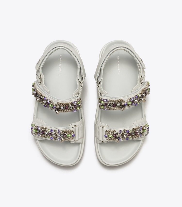 Tory Burch designer サンダル キラ スポーツ サンダル in FEATHER GRAY オーバーヘッド