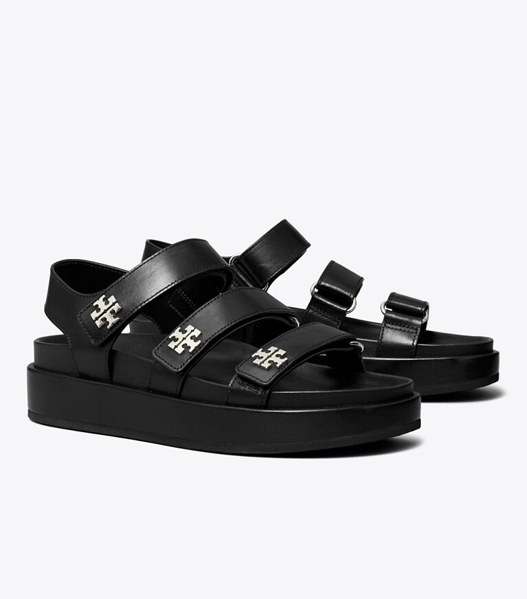Tory Burch designer sandalen Kira Sport Sandale mit drei Riemen in PERFECT BLACK / SILVER angle
