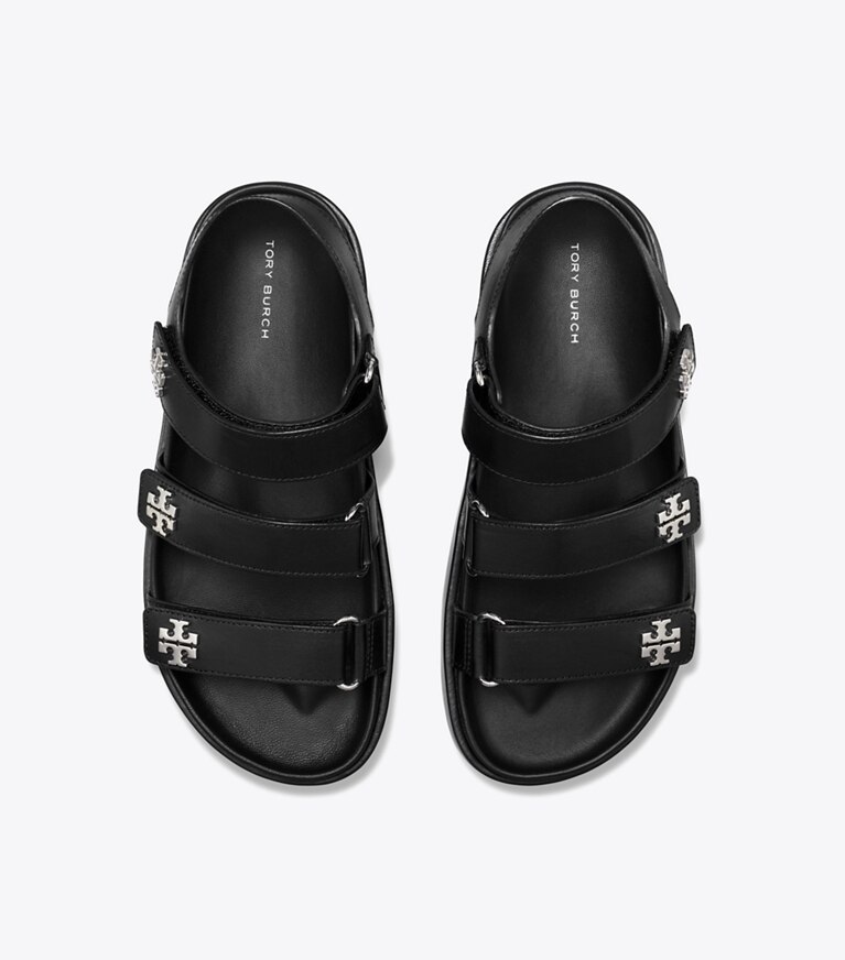 Tory Burch designer sandalen Kira Sport Sandale mit drei Riemen in PERFECT BLACK / SILVER angle