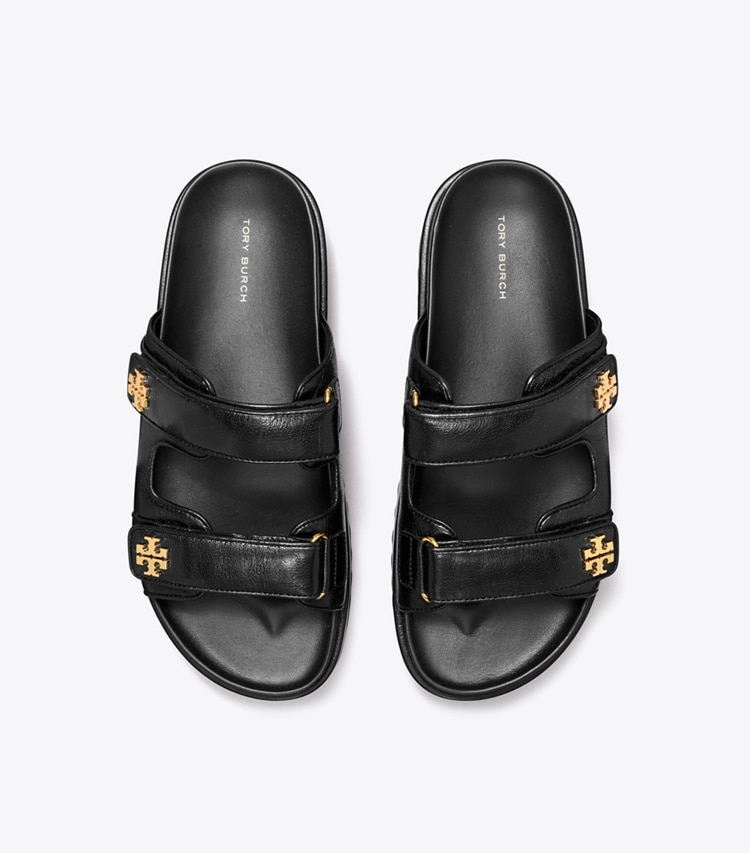 Tory Burch designer sandals Kira Sport Slide in PERFECT BLACK / GOLD overhead