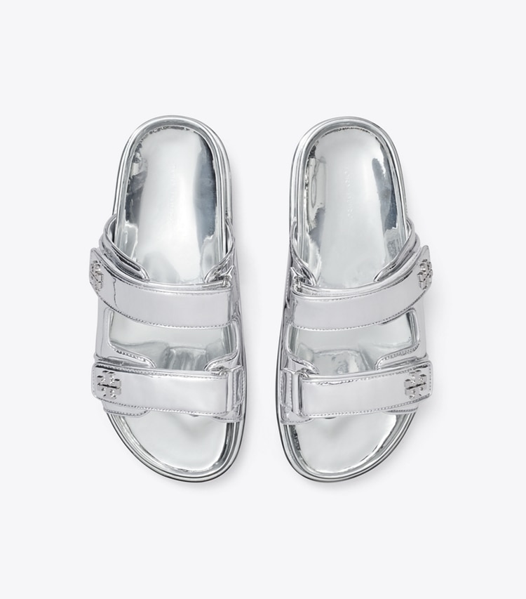 Tory Burch designer sandals Kira Sport Slide in ARGENTO / ARGENTO overhead