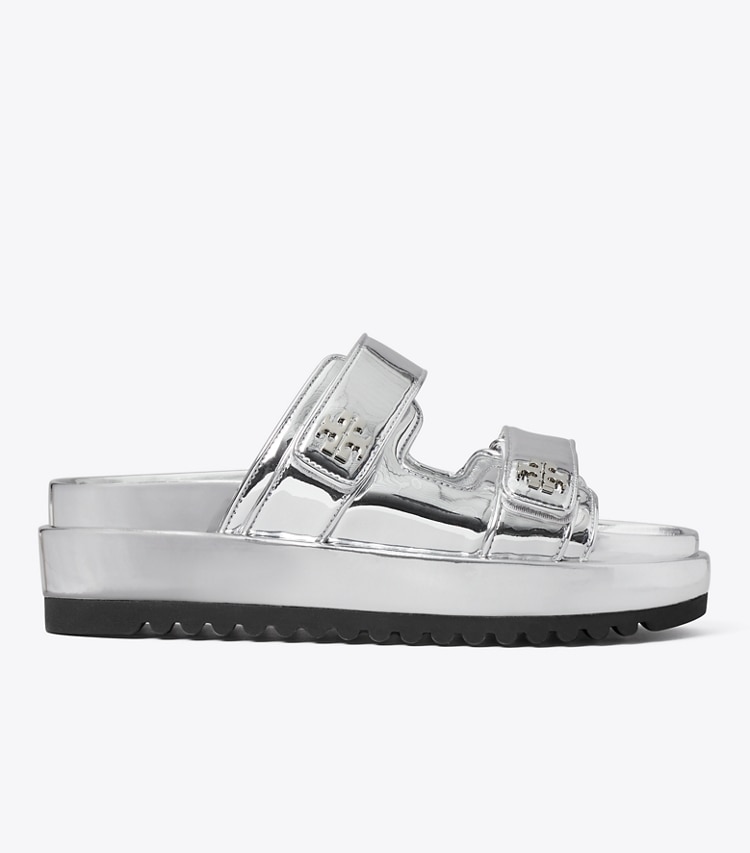 Tory Burch designer sandals Kira Sport Slide in ARGENTO / ARGENTO side