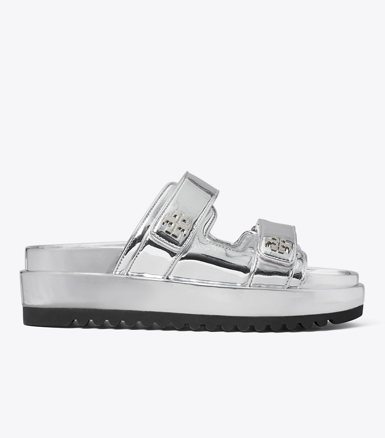 Tory Burch designer sandals Kira Sport Slide in ARGENTO / ARGENTO angle