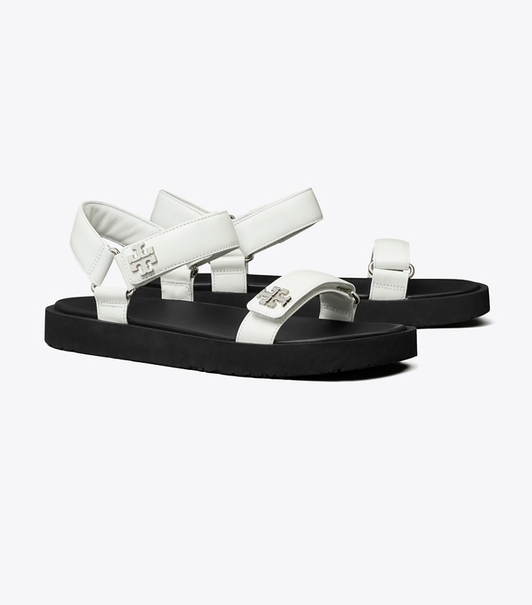 Tory Burch designer sandals Kira Sport Slim Sandal in WHITE / PERFECT BLACK / SILVER angle