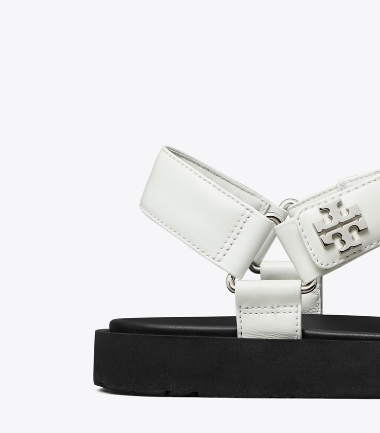 Tory Burch designer sandals Kira Sport Slim Sandal in WHITE / PERFECT BLACK / SILVER detail