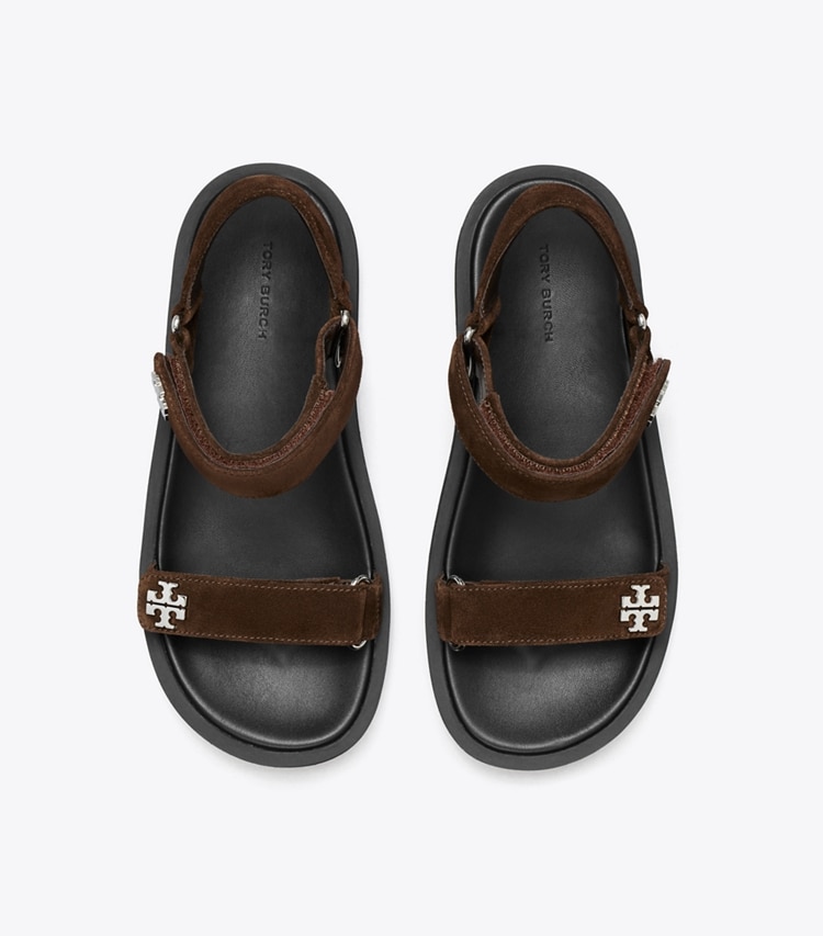 Tory Burch designer sandals Kira Sport Slim Sandal in DARK COCOA / PERFECT BLACK overhead