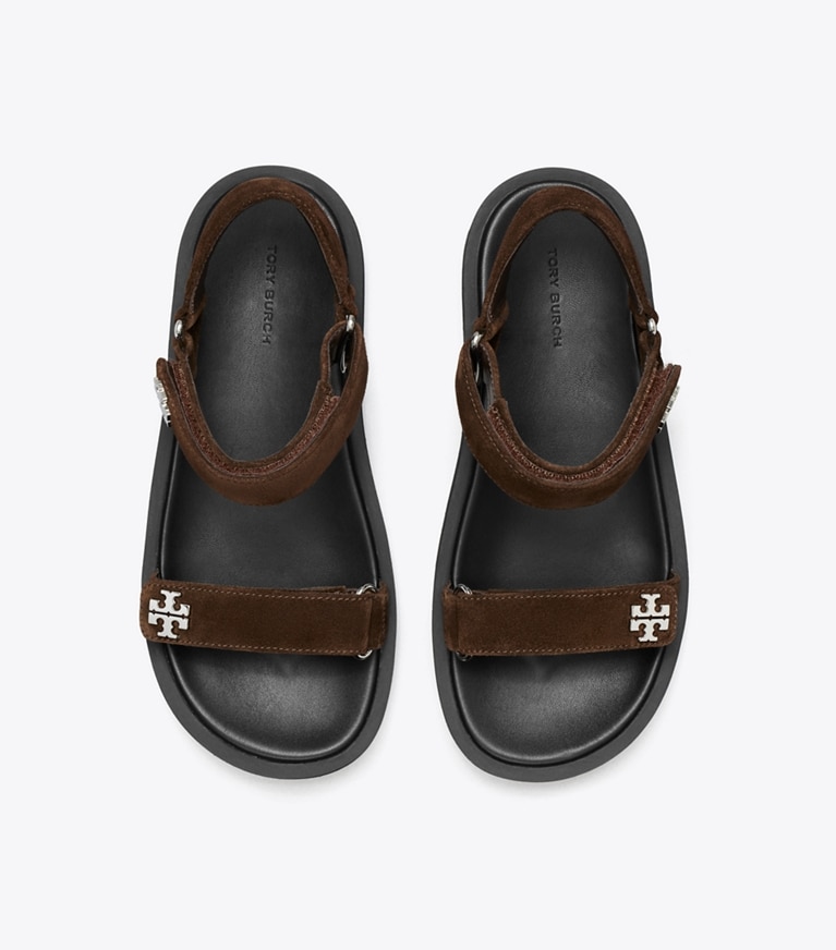 Tory Burch designer sandals Kira Sport Slim Sandal in DARK COCOA / PERFECT BLACK overhead